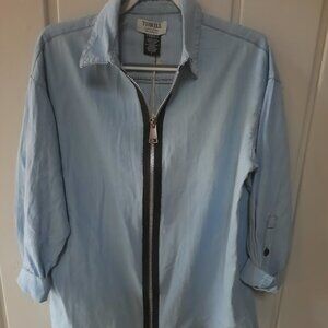 Thrill Women's Light Denim Zip Front Shacket NWT Oversized L